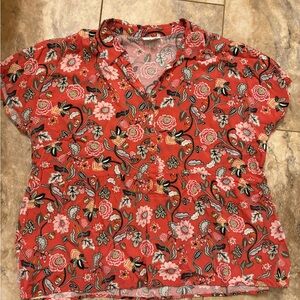 J. Jill Floral 1/2 Button Blouse Size LP Pink Multi Peplum Popover Collared Top